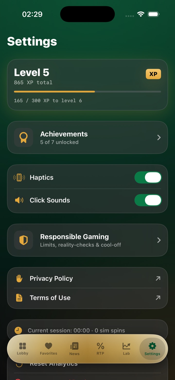 Settings & responsible gaming